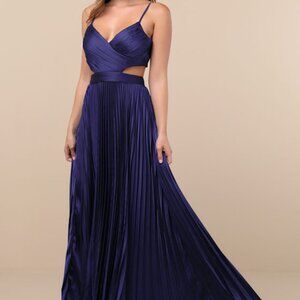 Lulus Got The Glam Navy Blue Pleated Cutout Maxi Dress - Size S